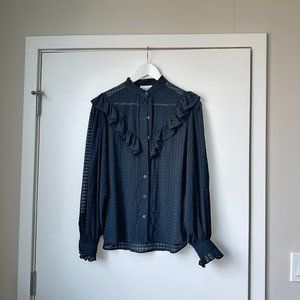 Ganni Black Button Down Blouse